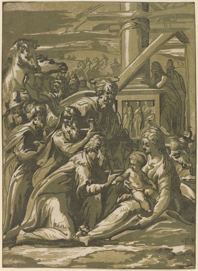 De Aanbidding der Wijzen door Giuseppe Nicolo Vicentino, after Parmigianino