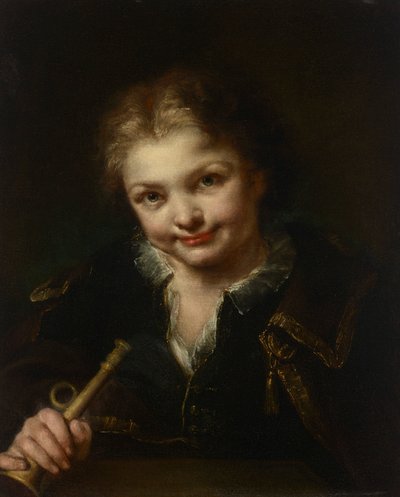 Een jongen met een trompet door Giuseppe Nogari