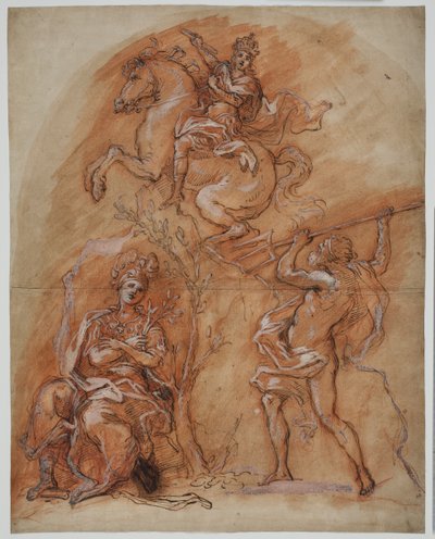 Allegorie met een ruitermonument, Minerva en Neptunus door Giuseppe Passeri