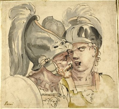 Twee soldaten met helm in gesprek door Giuseppe Passeri