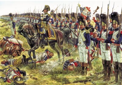 Eerste Keizerrijk: de Slag bij Aspern-Essling in mei 1809 tussen de keizerlijke Franse troepen en het Oostenrijkse leger - Illustratie door Giuseppe Rava door Giuseppe Rava