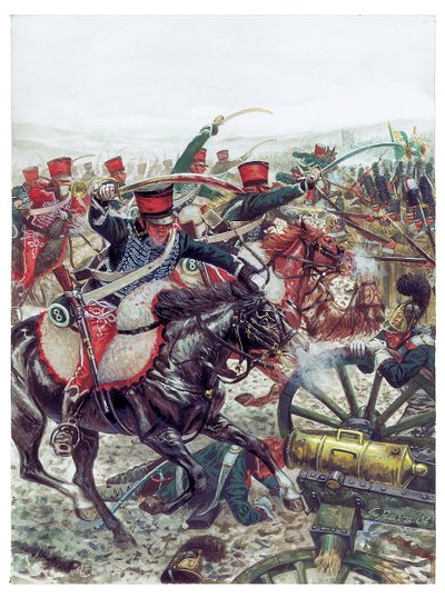Eerste Keizerrijk: aanval van de brigade onder bevel van generaal Pierre Margaron (1765-1824) bij de Slag bij Austerlitz op 2/12/1805 - Illustratie door Giuseppe Rava door Giuseppe Rava