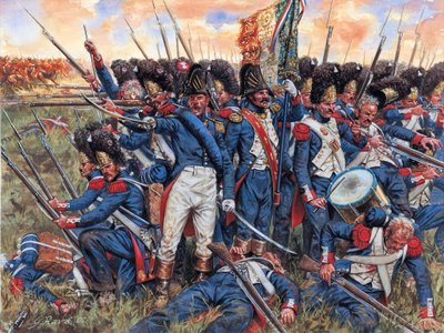 Napoleontische Oorlog: de Grote Armee bij de Slag van Waterloo 18 juni 1815 in het nauw gedreven - Illustratie door Giuseppe Rava door Giuseppe Rava