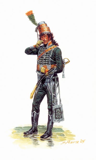 Portret van Joachim Murat (1767-1815) jonge soldaat in jagersuniform - Portret van jonge Joachim Murat in Jager-te-Paard uniform - Illustratie door Giuseppe Rava door Giuseppe Rava