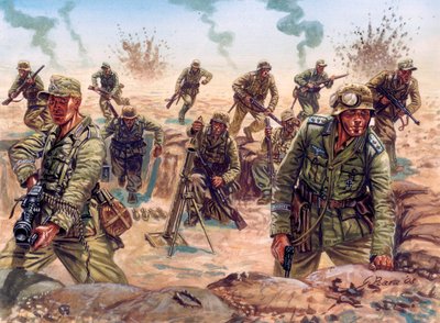 Tweede Wereldoorlog, Noord-Afrikaanse campagne: soldaat van het Deutsches Afrikakorps (Afrika Korps, Afrikakorps of DAK), Duitse expeditieleger, in de Libische woestijn door Giuseppe Rava
