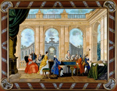 Paneel in pietra dura inlegwerk dat muziek uitbeeldt door Giuseppe Zocchi