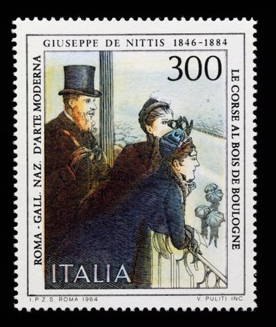 Postzegel uit de Italiaanse kunstserie ter ere van Giuseppe de Nittis, 300-lire postzegel door Giuseppe or Joseph de Nittis