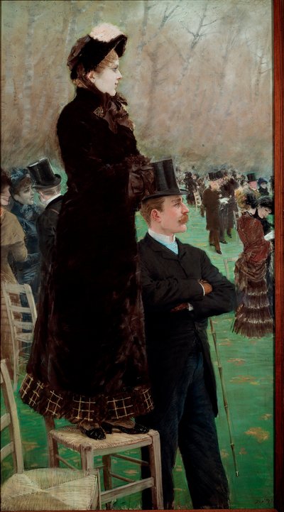 De races in het Bois de Boulogne door Giuseppe or Joseph de Nittis
