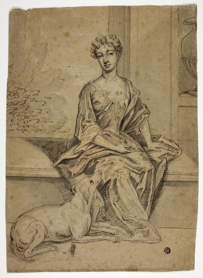 Portret van hofdame met Mastiff door Godfrey Kneller