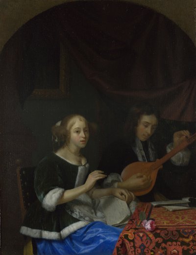 Een Vrouw die Zingt en een Man met een Cittern, ca. 1665-1667 door Godfried Cornelisz Schalcken