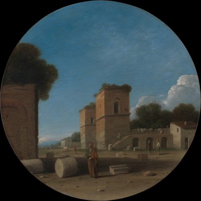 Een Romeins landschap met figuren door Goffredo Wals