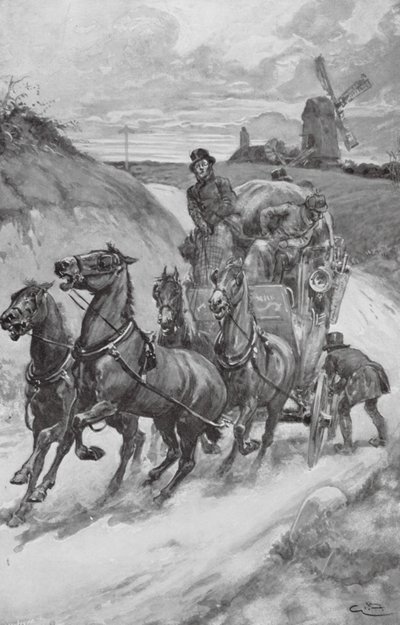Een postkoets in vroegere tijden door Gordon Frederick (after) Browne