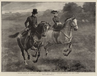 Gelukkige dagen in Windsor, de koningin en prins-gemaal rijden in het park door Gordon Frederick Browne