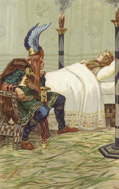 Harald zat naast haar en keek naar haar door Gordon Frederick Browne