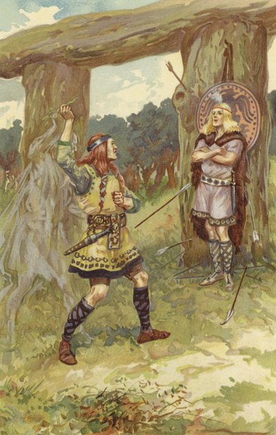 Hodur nam de maretak van Loki, en Loki leidde zijn arm, en hij wierp het naar Baldur, en met een scherpe kreet viel Baldur dood neer door Gordon Frederick Browne