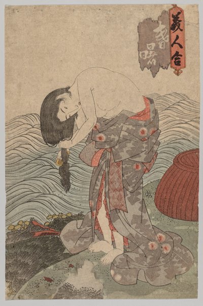 Vrouwelijke duiker die haar haar kamt, 1786-1864 door Gototei Kunisada