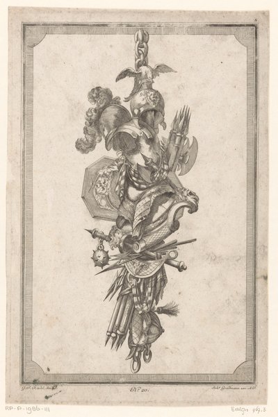Trofee met helmen en harnas door Gottlieb Friedrich Riedel