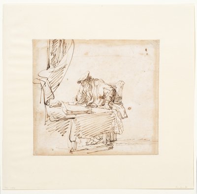 Geleerde zittend aan een tafel waarop een groot boek rust door Govaert (attr. to) Flinck