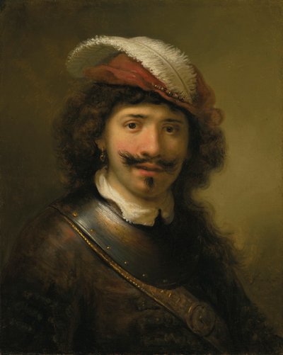 Portret van een Man met een Gorget en een Gevederde Hoed door Govaert Flinck