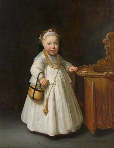 Meisje bij een kinderstoel door Govert Flinck