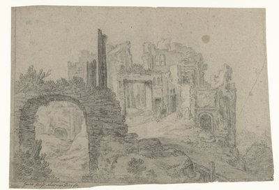 Bouwval op een heuvel door Govert Jansz.