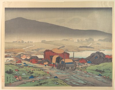 Regen bij Yabakei door Goyo Hashiguchi