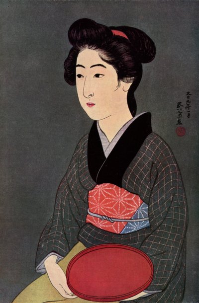Een Japanse serveerster met een dienblad, 1920-1930 door Goyo Hashiguchi