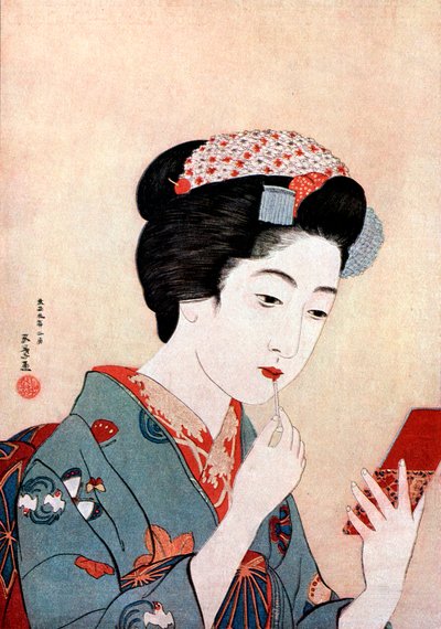 Een vrouw met een Beni-borstel, ca. 1900-1921 door Goyo Hashiguchi