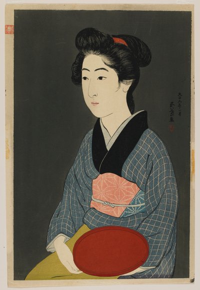 Vrouw met een dienblad, Taisho-periode, januari 1920 door Goyo Hashiguchi