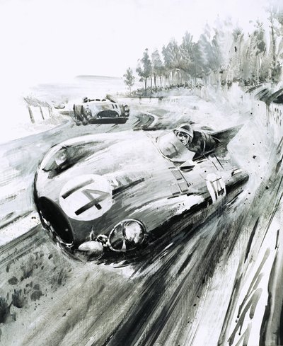 Jaguar D-type op Le Mans 1954 door Graham Coton