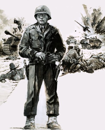 Generaal George C. Patton (gouache op papier) door Graham Coton