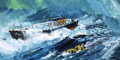 Reddingsboot redt een man in zee door Graham Coton