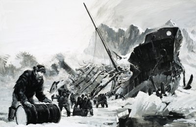 Ongeïdentificeerd scheepswrak op een ijzige gletsjer door Graham Coton