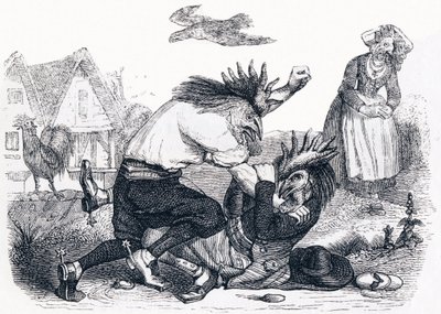De twee hanen - Fabels van La Fontaine door Grandville