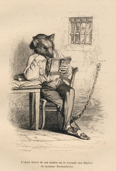 Wolf lezend in een gevangenis door Grandville
