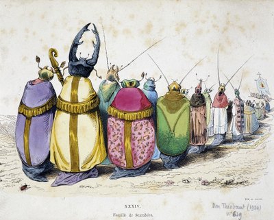 Processie van kevers in geestelijke kleding (spotprent) door Grandville
