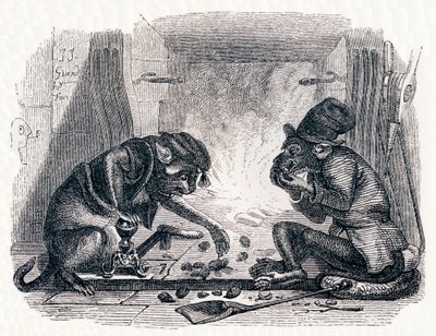 De ezel en de kat - Fabels van La Fontaine door Grandville