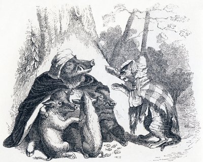 De adelaar, het wilde zwijn en de kat - Fabels van La Fontaine door Grandville