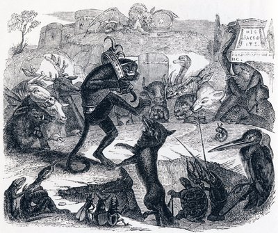 De vos, de ezel en de dieren - Fabels van La Fontaine door Grandville