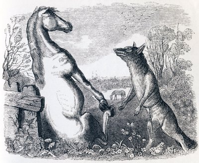Het paard en de wolf (Le cheval et le loup) - Fabels van La Fontaine door Grandville