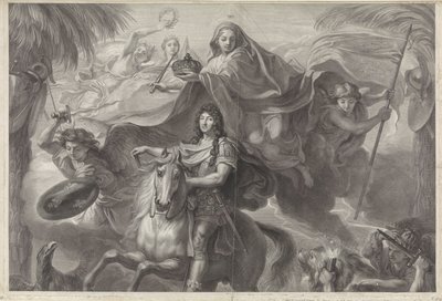 Allegorisch ruiterportret van Lodewijk XIV, koning van Frankrijk door Gérard Edelinck