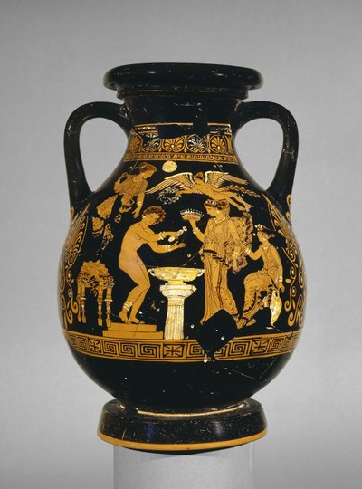 Apulische roodfigurige pelike versierd met een scène van een bruid bij haar toilet, de Suckling Group, gevonden in Basilicata, ca. 375-350 v.Chr. door Greek