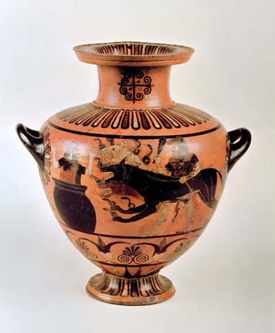 Archaïsche Ionische Hydria die Heracles toont die Cerberus naar Eurystheus brengt, uit Cerveteri, ca. 530 v.Chr. door Greek