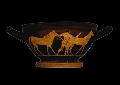 Attische roodfigurige skyphos, met Herakles en de Merries van Diomedes door Greek