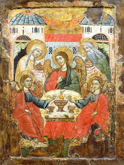 Abraham en de drie engelen, icoon, uit Macedonië, ca. 1700 door Greek School