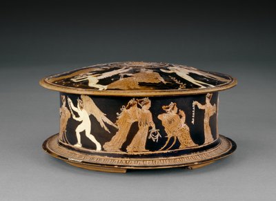 Attische roodfigurige pyxis versierd met vrouwen en erotes of cupido
