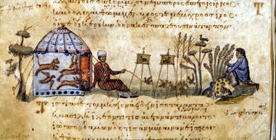Lokvogels - in De venatione door Oppianus, Grieks manuscript uit de 13e eeuw. Biblioteca Marciana. Venetië door Greek School