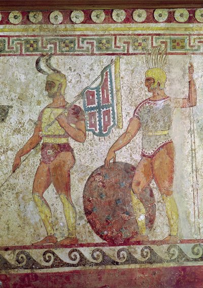 Voetsoldaten, grafschildering uit Paestum door Greek School