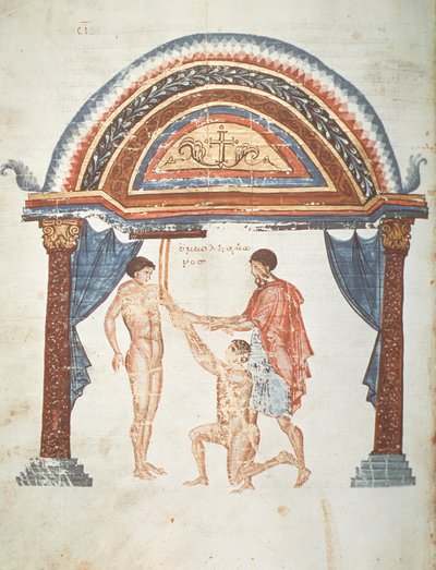 Behandeling van een ontwrichting, uit een commentaar van Apollonius van Citium (1e eeuw v.Chr.) op het Hippocratische verhandeling Over Gewrichten door Greek School