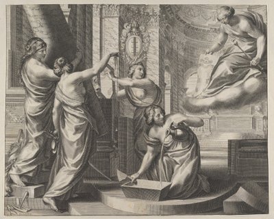 Allegorische compositie met figuren die volgens een architectonisch plan werken door Gregoire Huret